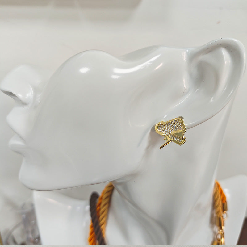 18K Gold Plated Mosaic Cloud Stud Earrings - Hypoallergenic Zirconia Textured Earrings