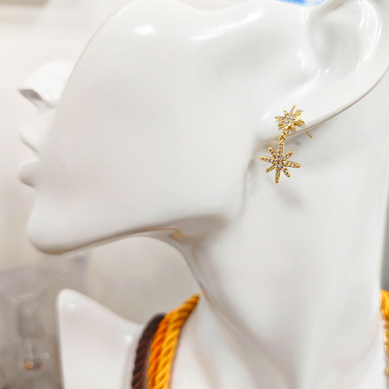 18K Gold Plated Star Drop Earrings - Double 5A Zirconia Celestial Design