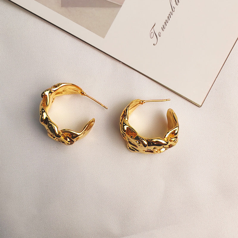 18K Gold Plated Textured Stud Earrings - Hypoallergenic Modern Statement Jewelry