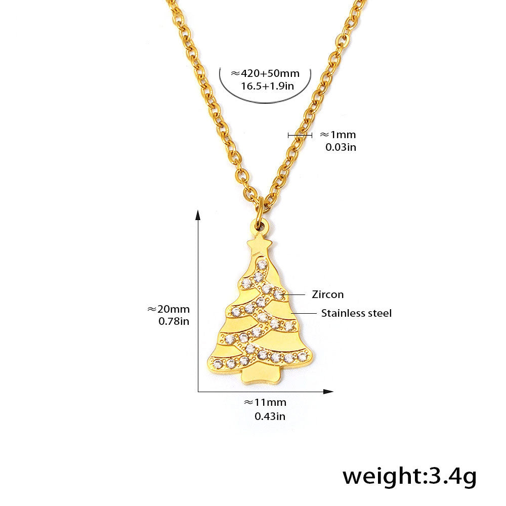 18K Gold Plated Christmas Tree Necklace - Sparkling Zirconia Holiday Pendant