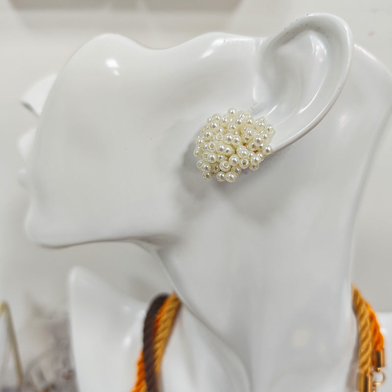 Pearl Cluster Stud Earrings - Hypoallergenic Ball Shape Pearl Earrings for Women