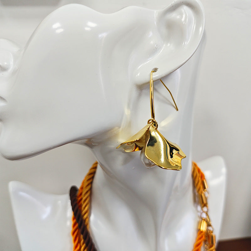 18K Gold Plated Pearl Flower Earrings - Hypoallergenic Statement Drop Earrings