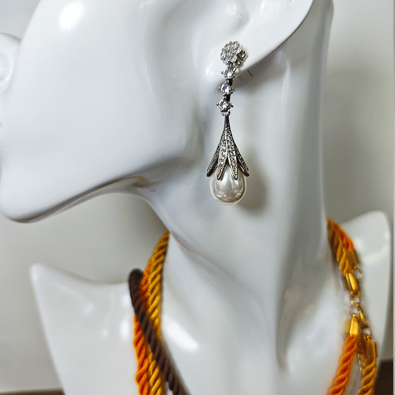 Silver Plated Pearl Drop Earrings - Hypoallergenic Zirconia Branch Design Earrings