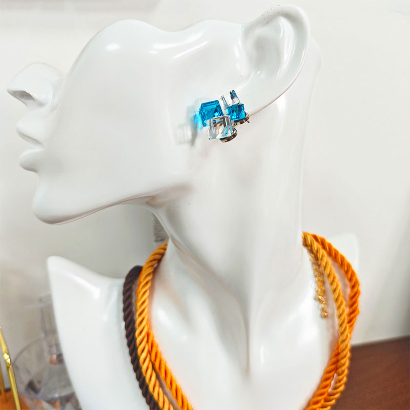18K Gold Plated Zirconia Crystal Cluster Earrings - Blue & Clear Gems