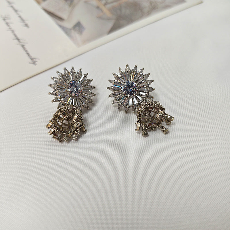 Silver Plated Zirconia Chandelier Earrings - Hypoallergenic Statement Drop Earrings