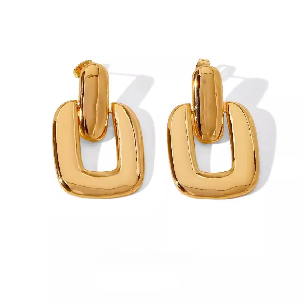 18K Gold Plated Linked Rectangle Earrings - Hypoallergenic Geometric Design