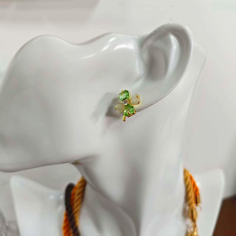 18K Gold Plated Clover Stud Earrings - Hypoallergenic 5A Zirconia Four Leaf Clover Earrings