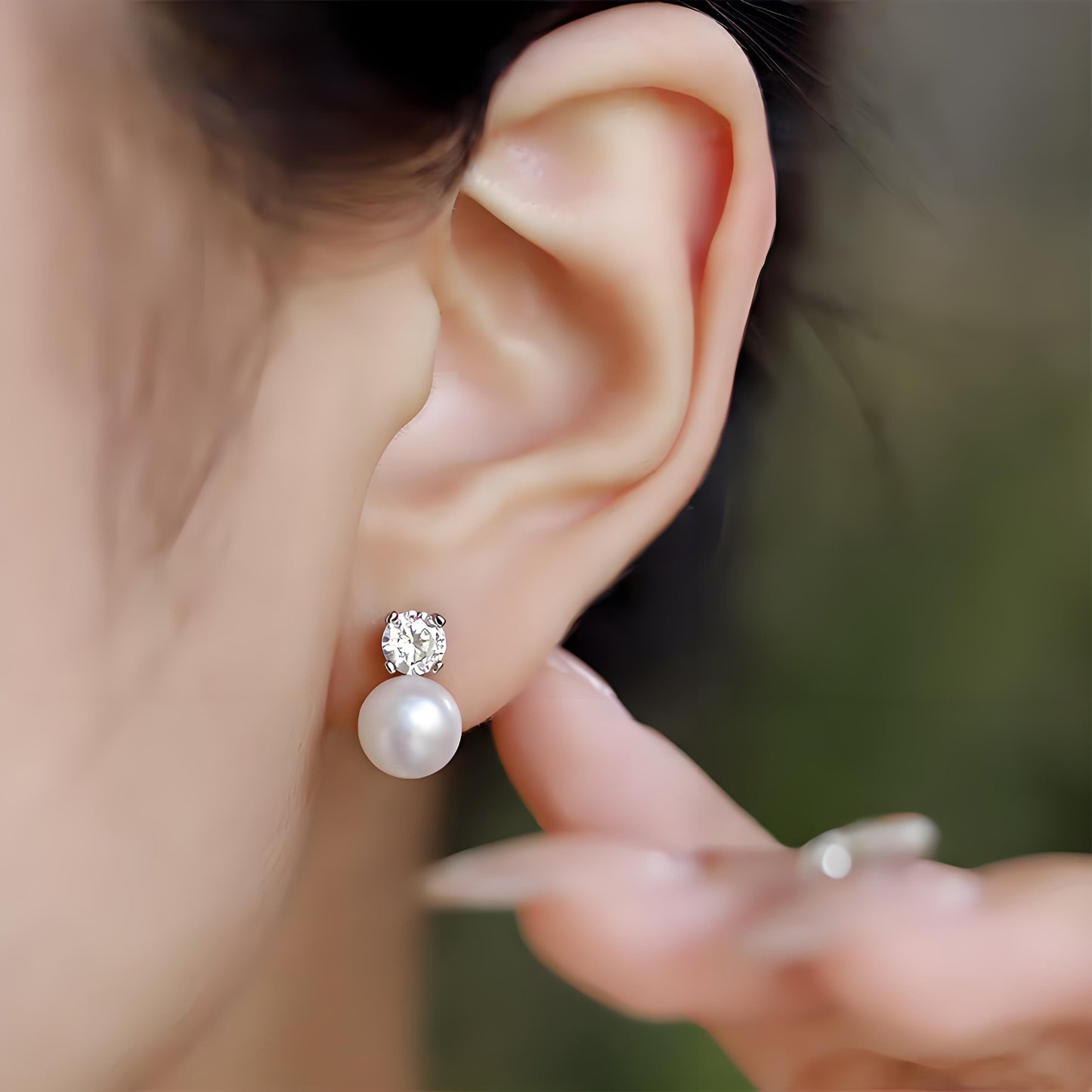 Hypoallergenic Crystal Pearl Stud Earrings - Silver Plated Copper with Brilliant Cut CZ