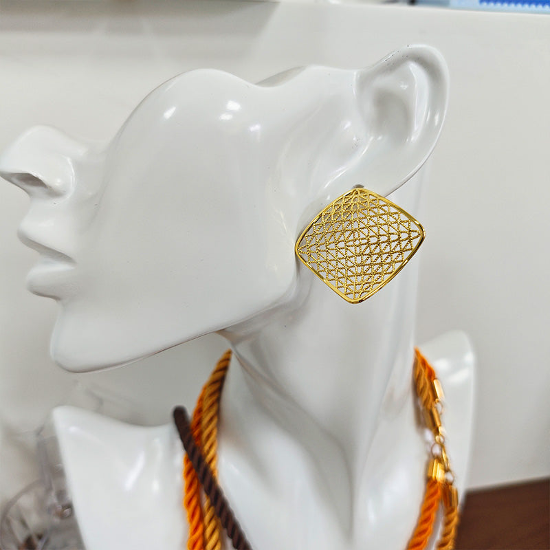 18K Gold Plated Geometric Mesh Earrings - Lightweight Statement Drop Earrings