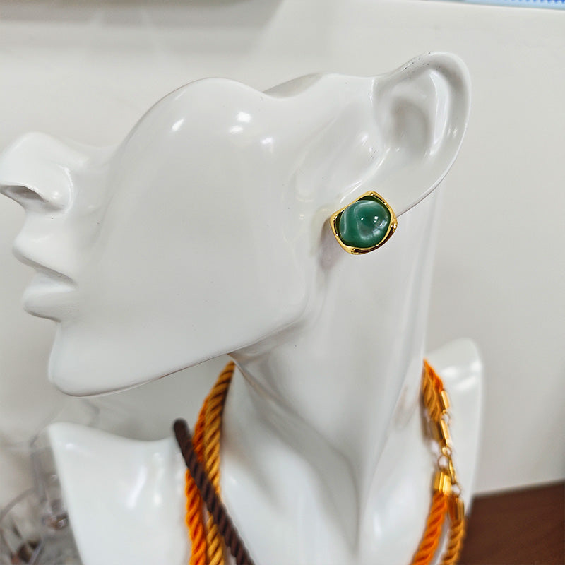 18K Gold Plated Emerald Green Zirconia Stud Earrings - 5A Grade Hypoallergenic Jewelry