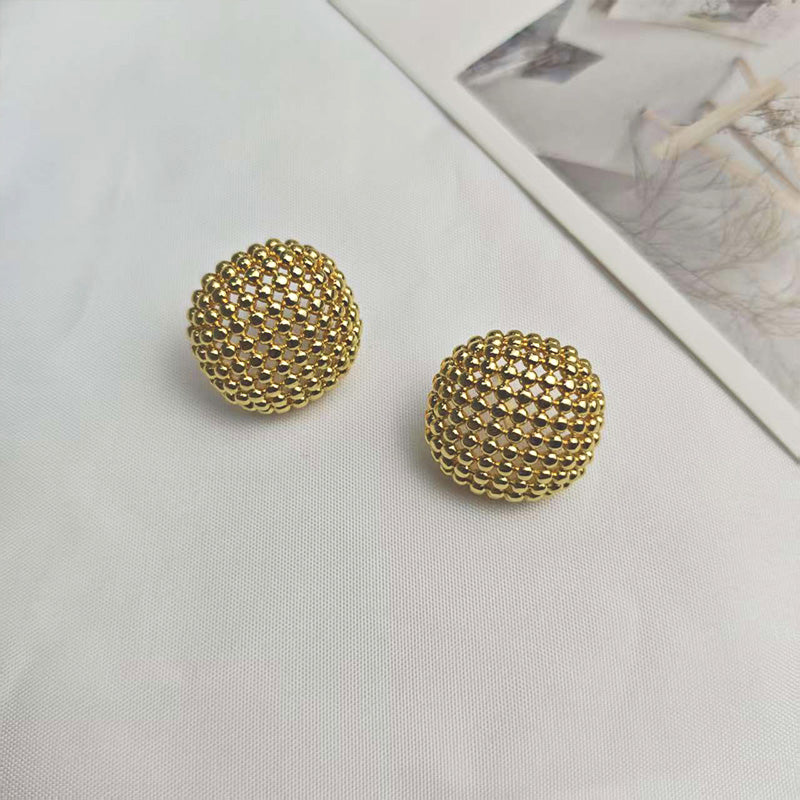 18K Gold Plated Honeycomb Textured Stud Earrings - Hypoallergenic Designer Jewelry