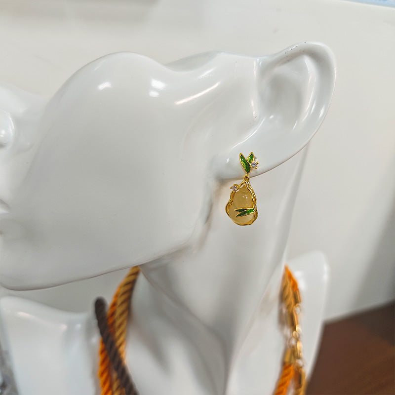 18K Gold Plated Gourd Drop Earrings - 5A Zirconia Enamel Coating Hypoallergenic