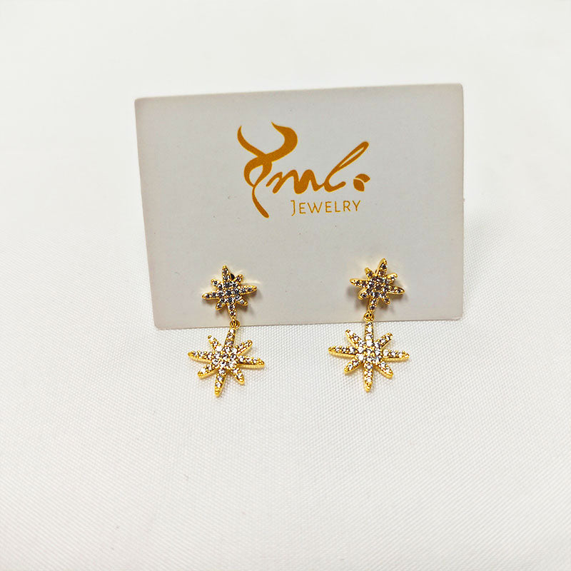 18K Gold Plated Star Drop Earrings - Double 5A Zirconia Celestial Design