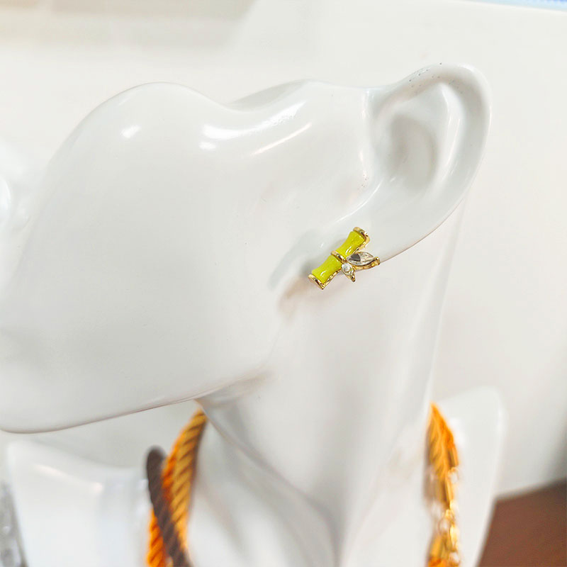 18K Gold Plated Bamboo Leaf Stud Earrings - 5A Zirconia Enamel Coating Hypoallergenic
