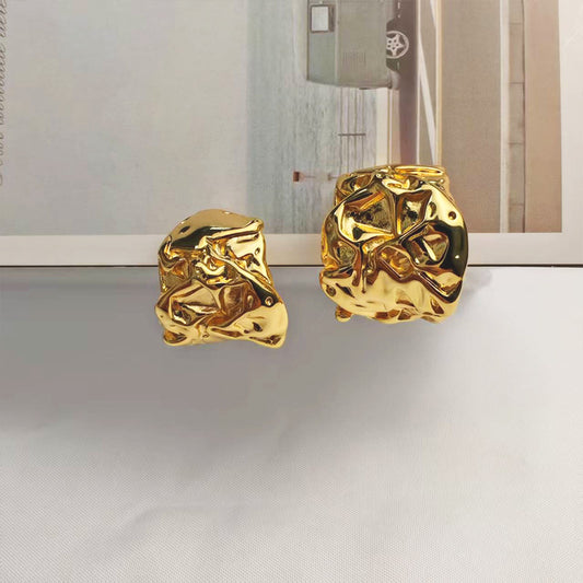 18K Gold Plated Textured Stud Earrings - Hypoallergenic Modern Statement Jewelry