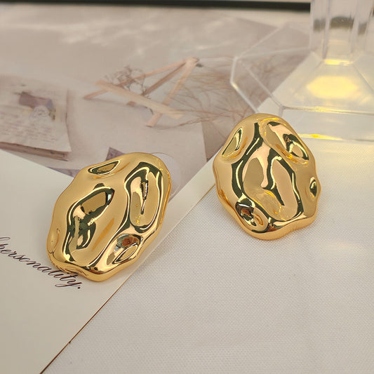 YIMILE Irregular Beauty Geometric Earrings - Premium Thick 18K Gold Electroplated Non-Fading Hypoallergenic Women's Fashion Jewelry