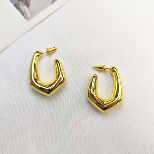 18K Gold Plated Chevron Hoop Earrings - Hypoallergenic V-Shape Design