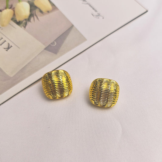 18K Gold Plated Textured Stud Earrings - Hypoallergenic Vintage Style Jewelry