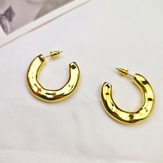 18K Gold Plated C-Shape Hoop Earrings - Hypoallergenic Open Circle Design