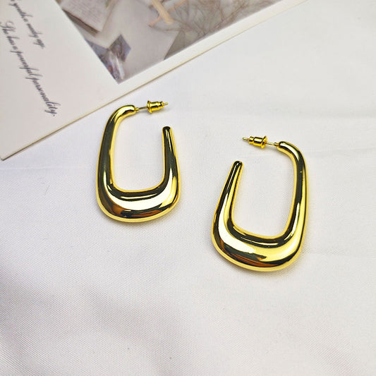 18K Gold Plated U-Shape Hoop Earrings - Hypoallergenic Modern Design