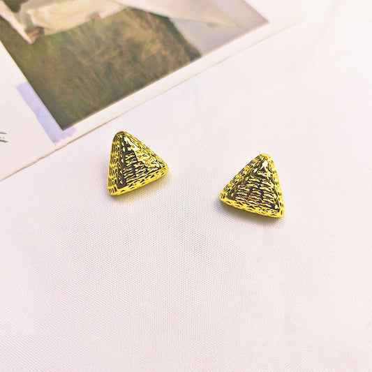 18K Gold Plated Triangle Textured Stud Earrings - Hypoallergenic Geometric Jewelry