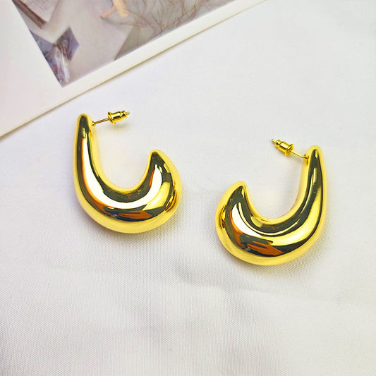 18K Gold Plated Chunky C-Hoop Earrings - Hypoallergenic Bold Design