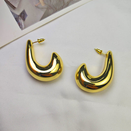 18K Gold Plated Chunky C-Hoop Earrings - Hypoallergenic Bold Design
