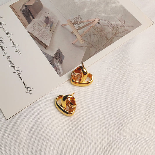 18K Gold Plated Heart Stud Earrings - Hypoallergenic Romantic Love Jewelry for Women