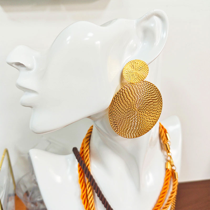18K Gold Plated Textured Disc Drop Earrings - Hypoallergenic Lightweight Statement Earrings