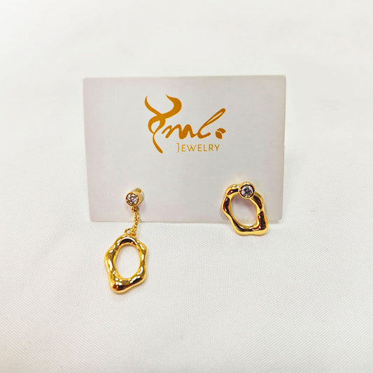 18K Gold Plated Asymmetrical Earrings Set - 5A Zirconia Crystal Mismatched Pair