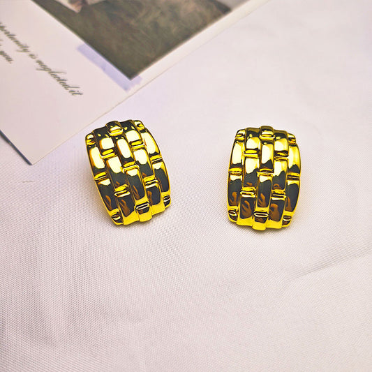 18K Gold Plated Woven Chain Hoop Earrings - Hypoallergenic Luxury Jewelry