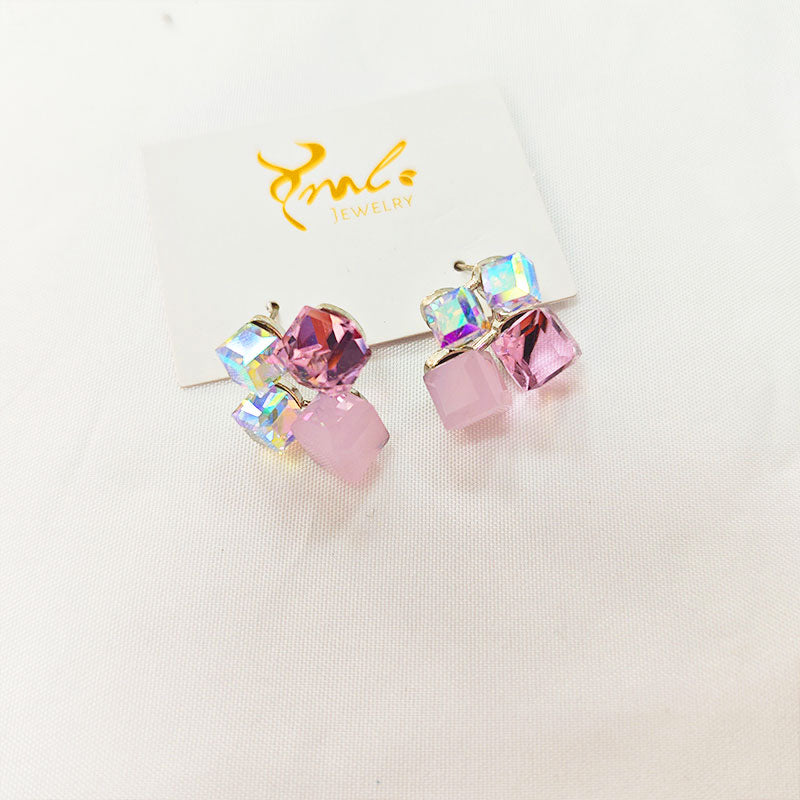 18K Gold Plated Zirconia Cube Earrings - Geometric Crystal Stud Earrings