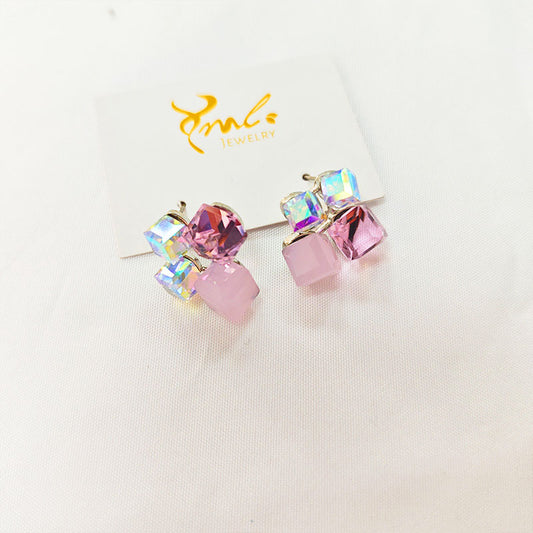 18K Gold Plated Zirconia Cube Earrings - Geometric Crystal Stud Earrings