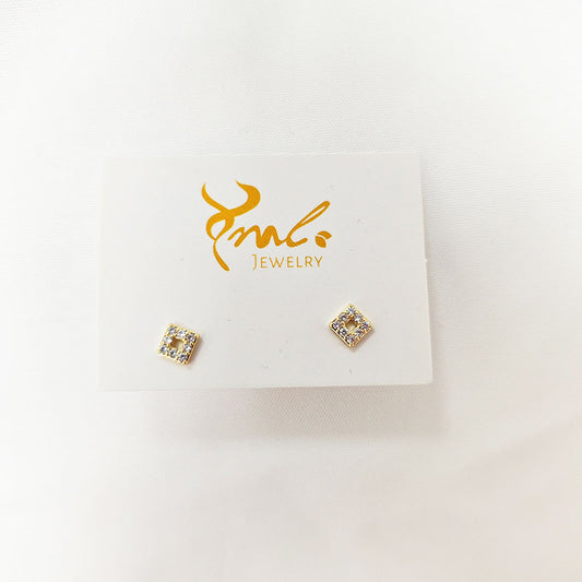 18K Gold Plated Square Zirconia Stud Earrings - Luxury Geometric Design
