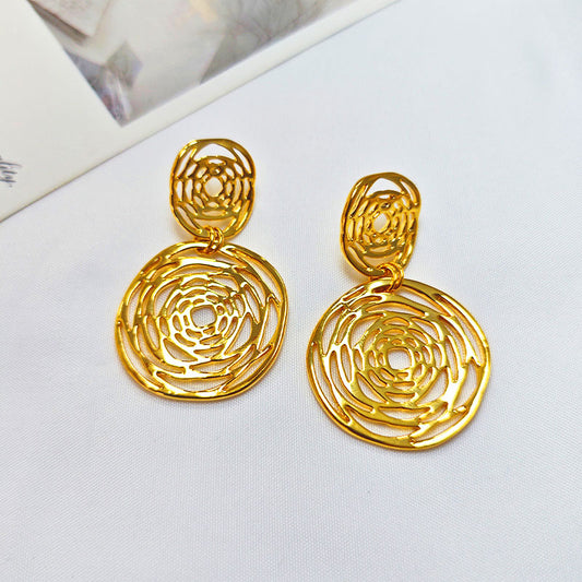 18K Gold Plated Spiral Web Drop Earrings - Hypoallergenic Statement Jewelry