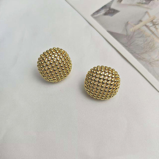 18K Gold Plated Honeycomb Textured Stud Earrings - Hypoallergenic Designer Jewelry