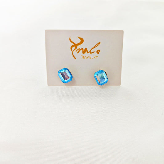 18K Gold Plated Blue Zirconia Stud Earrings - Square Crystal Posts